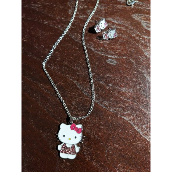 Hello Kitty 3-Piece Rhinestone Necklace Set Silver Charm Pendant - Picture 2 of 3